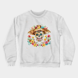 Skull wear cowboy hat Cinco de mayo colorful watercolor Crewneck Sweatshirt